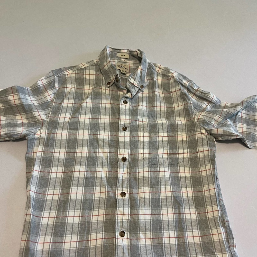 J. Crew Re-imagined white plaid button down shirt S - Picture 4 of 8